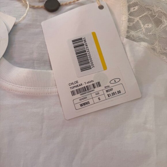 Chloe Small Lace Sleeve Blouse 100% Cotton Optic White NWT MSRP $1,051 - Picture 3 of 6